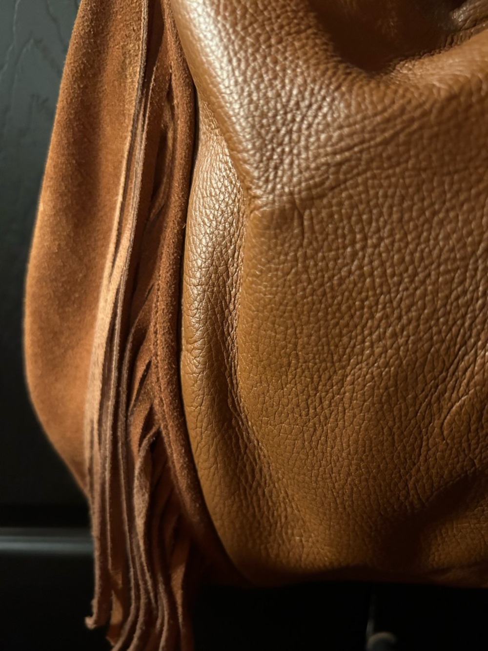 b. makowsky Brown Leather Fringe Shoulder Bag- slight western look - very cute!! - Picture 3 of 6